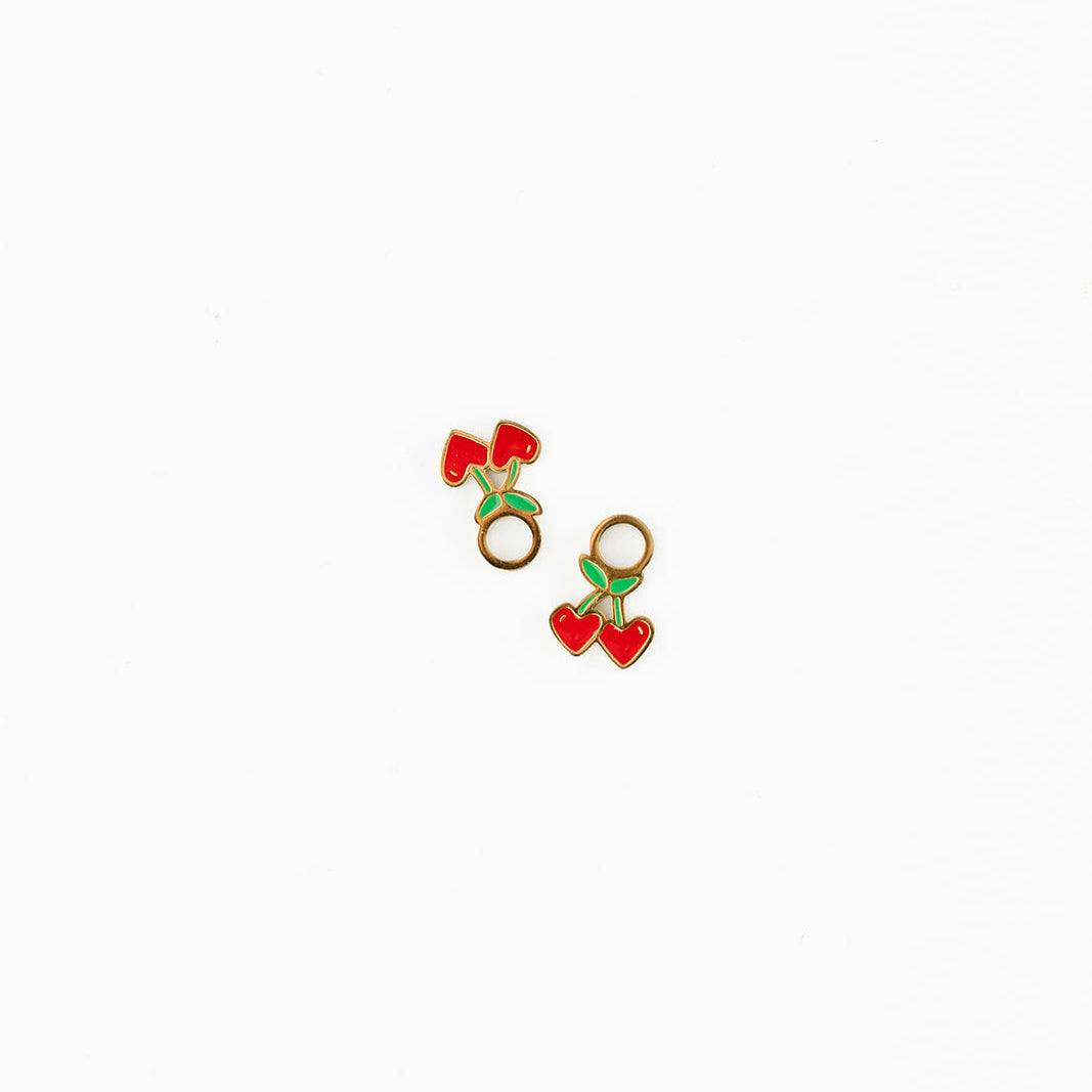 Cherries Charm + Red Enamel Hoop Set