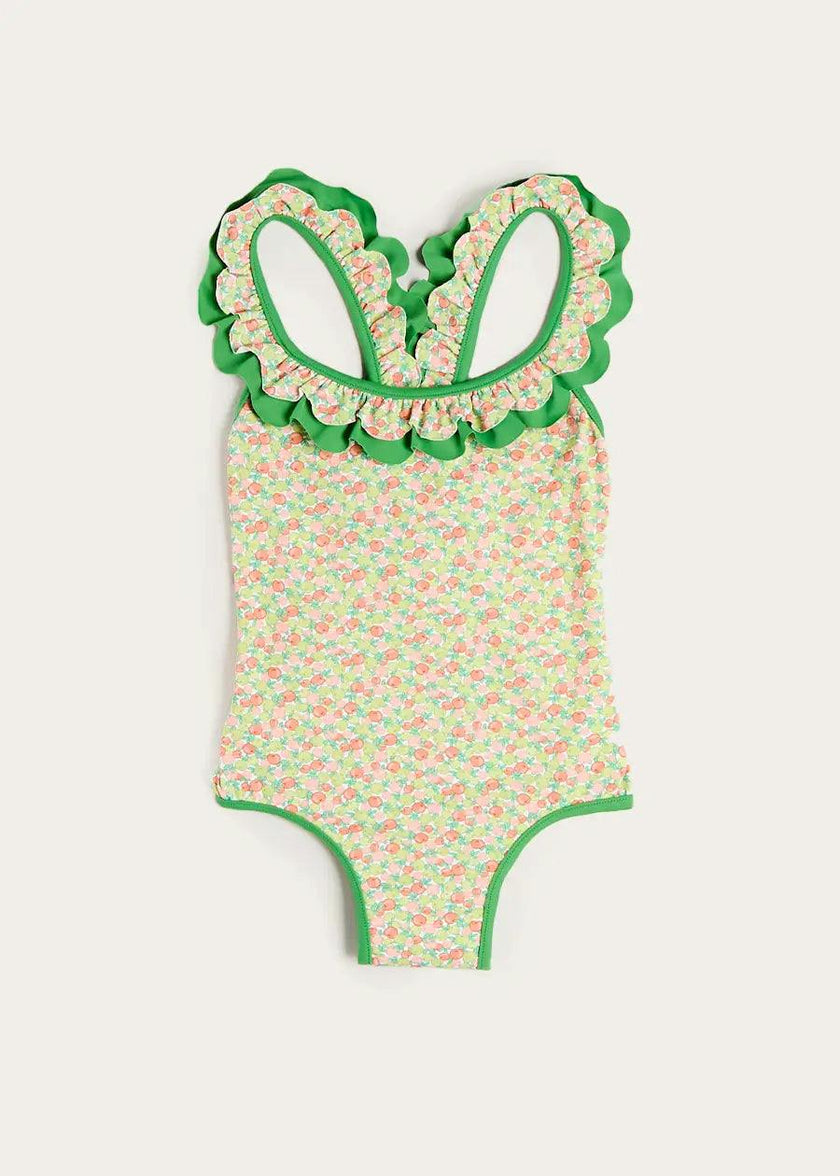 Annie Apple Print Ruffle Detail Swimsuit in Green (12mths- 10yrs)