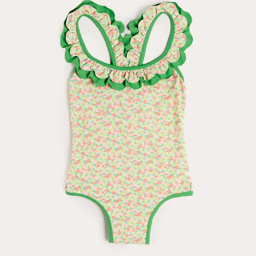 Annie Apple Print Ruffle Detail Swimsuit in Green (12mths- 10yrs)
