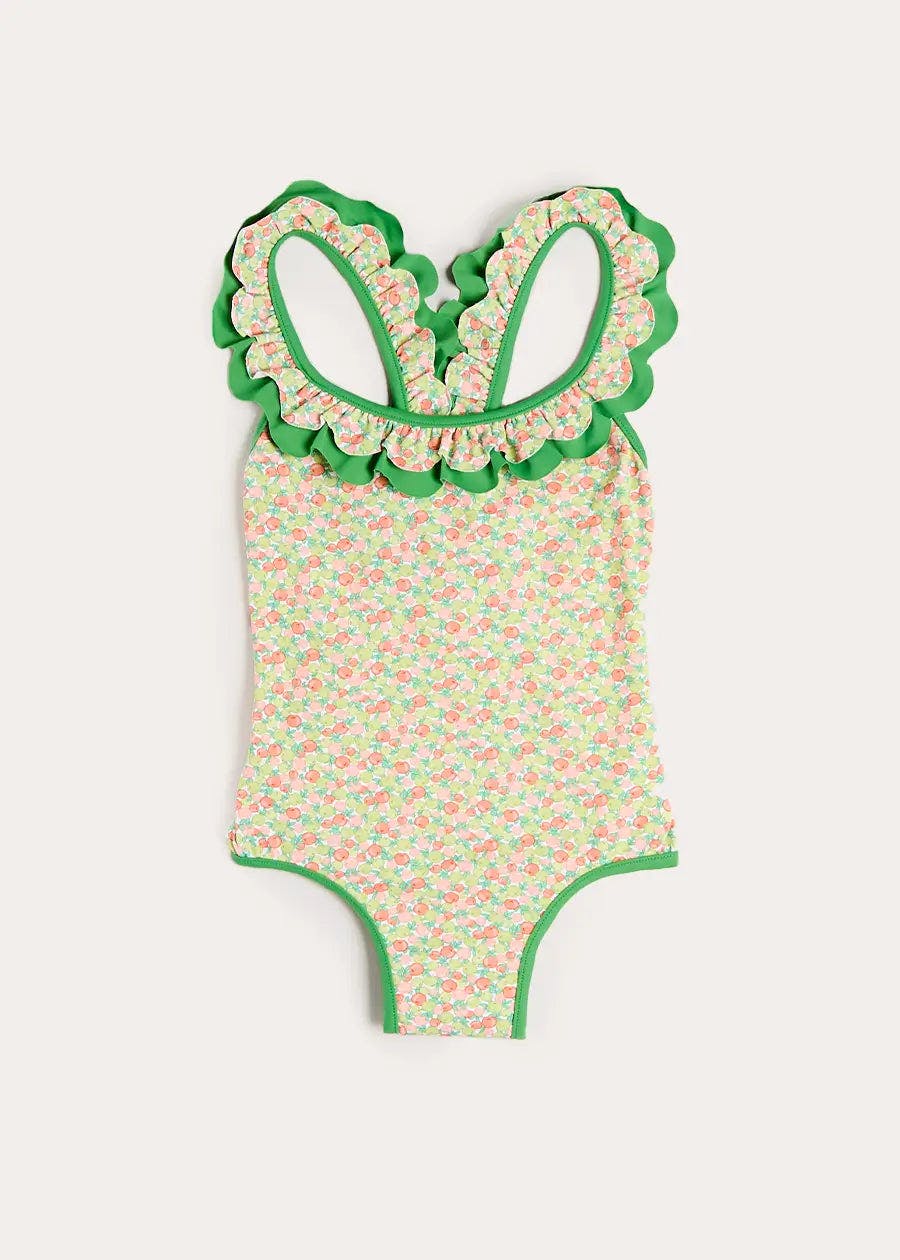 Annie Apple Print Ruffle Detail Swimsuit in Green (12mths- 10yrs)