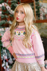 Mini Melody Sweater in Marzipan Pink Fair Isle