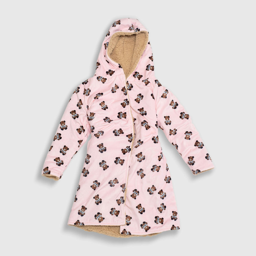 Cozy Switch Robe – Reversible Sherpa & Printed Mink Robe with Appliqué, Teddy Bears