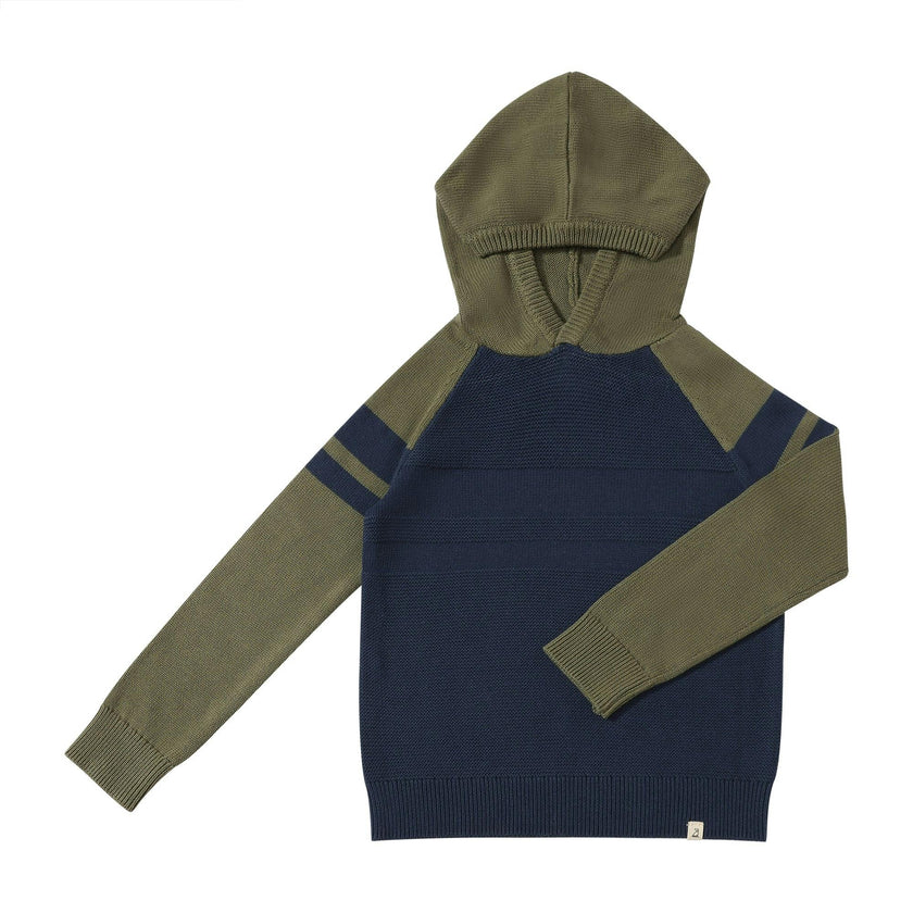 Pedro Green/Navy Striped Hooded Sweater