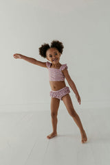 Girls Two-Piece Swimsuit in Aqua Grey Floral