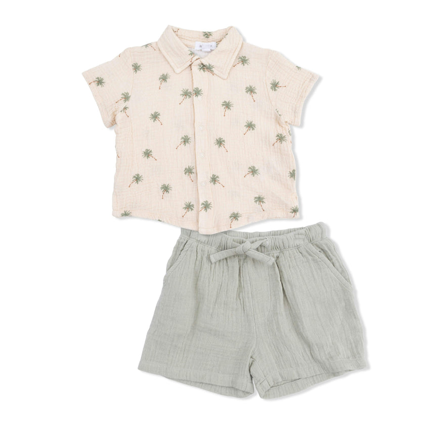 Palm Trees - Polo Button Up with Casual Short
