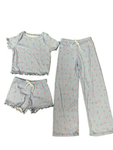 Girls Printed Lounge 3 Pc Short Sleeve Top Pants and Shorts Set