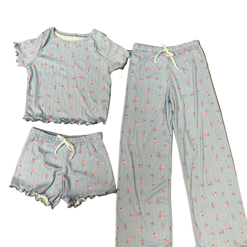 Girls Printed Lounge 3 Pc Short Sleeve Top Pants and Shorts Set