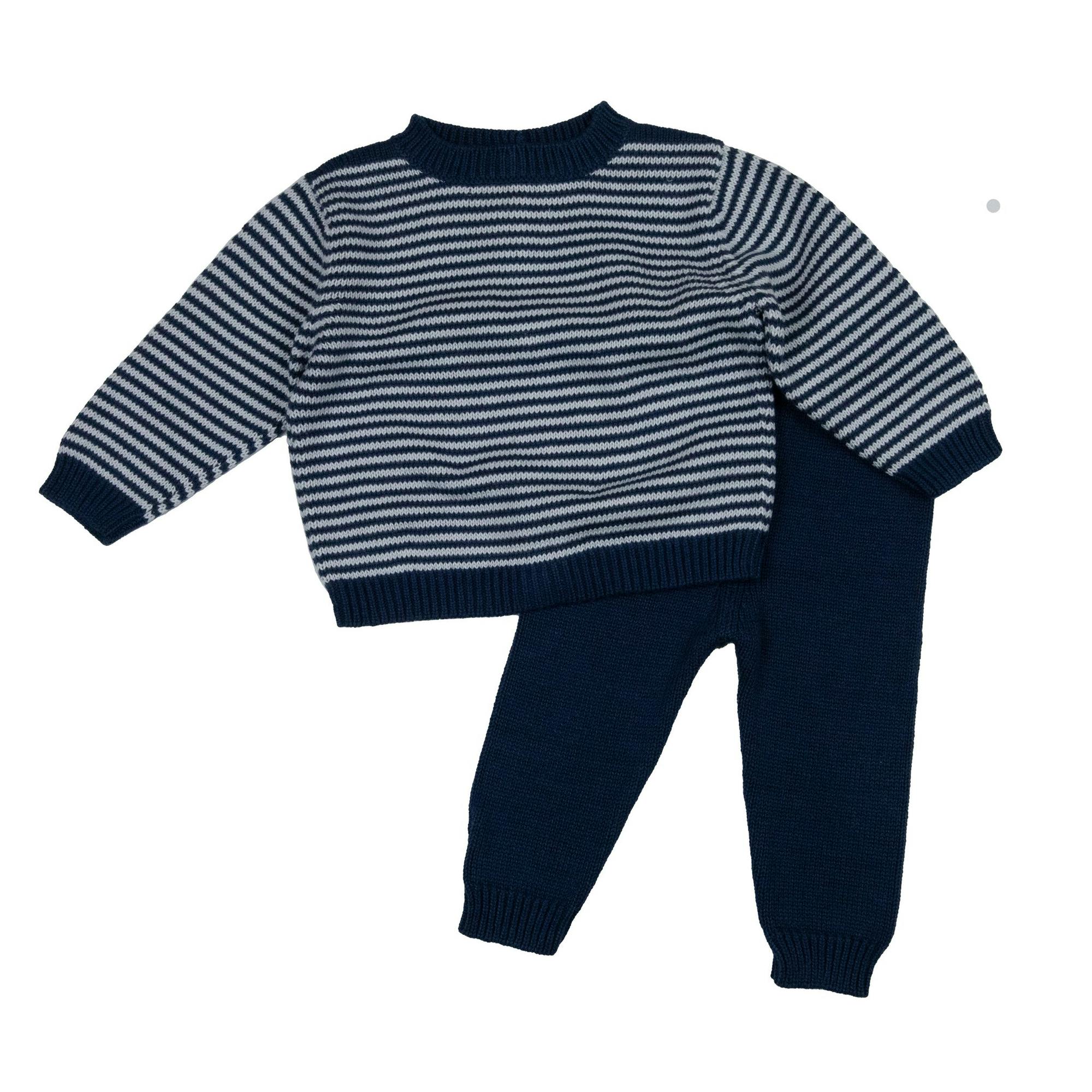 Baby Knit Sweater and Pant Set Navy Stripe