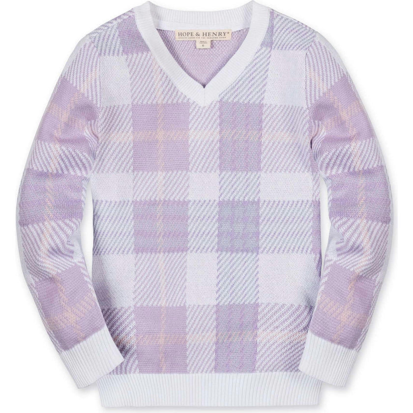 Organic Long Sleeve V-Neck Intarsia Sweater, Purple