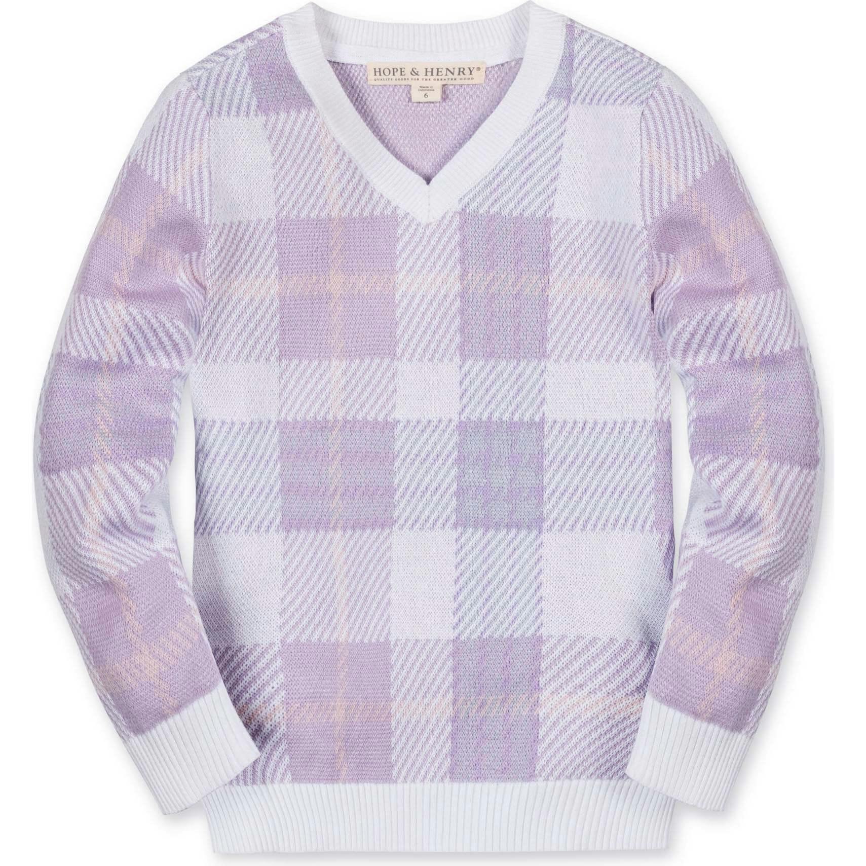 Organic Long Sleeve V-Neck Intarsia Sweater, Purple
