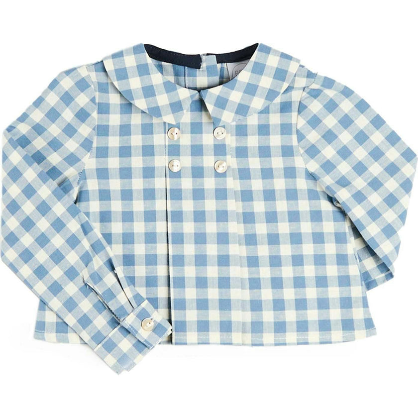 Darby Gingham Button Detail Long Sleeve Shirt in Blue (3mths-4yrs)
