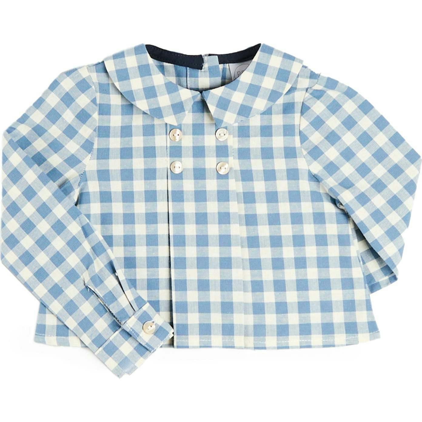 Darby Gingham Button Detail Long Sleeve Shirt in Blue (3mths-4yrs)
