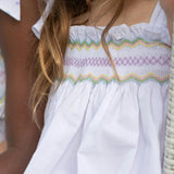 The Harper Set in Classic White with Rainbow Smocking