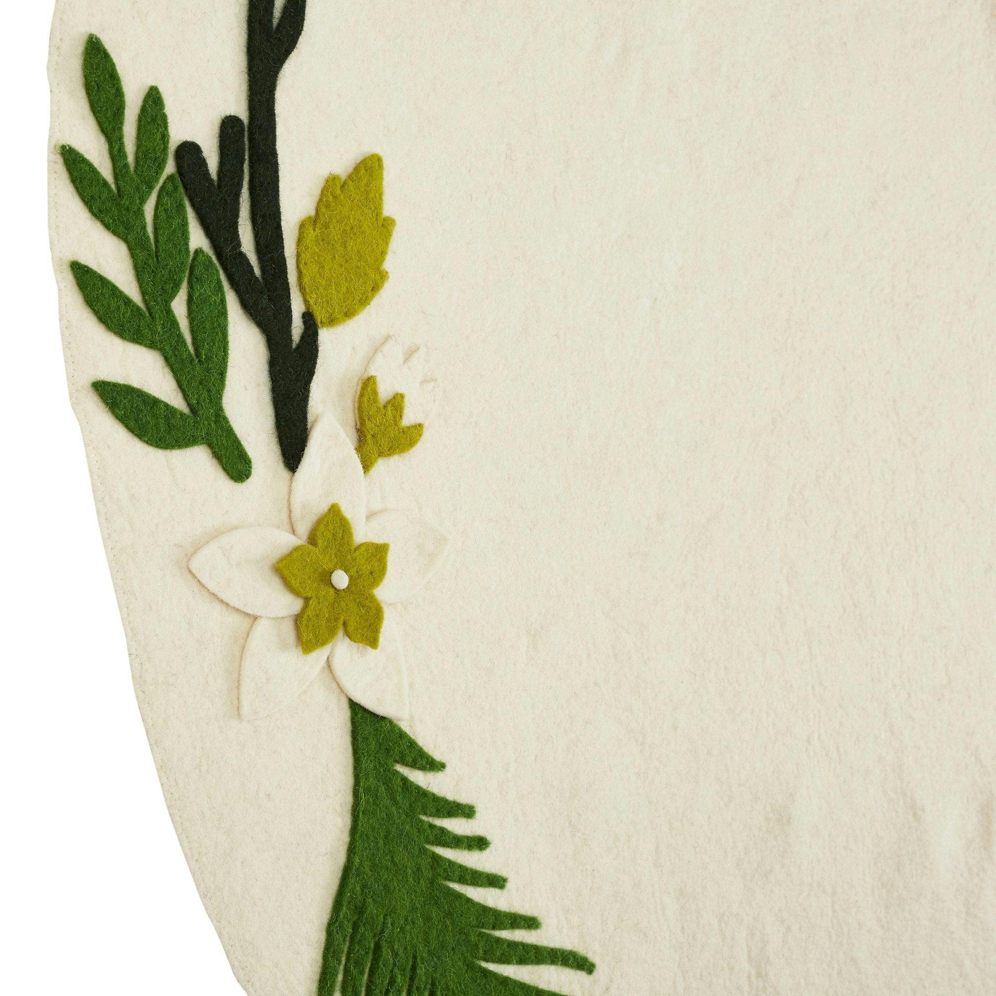 Handmade Christmas Tree Skirt Felt - Greenery Border Cream - 36