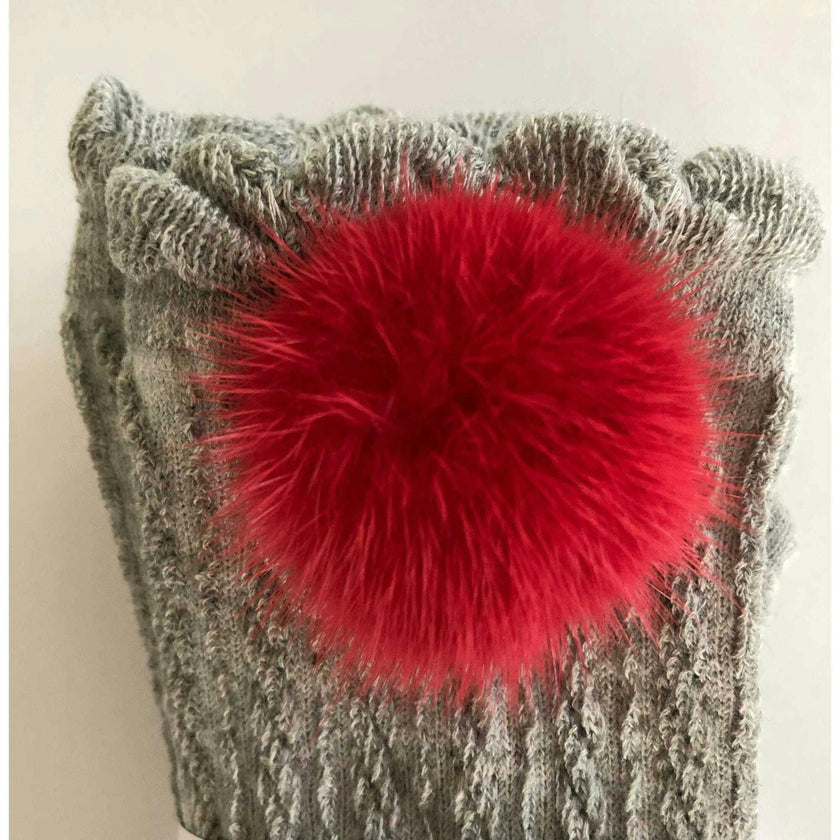 Grey Knee High Socks with Poms
