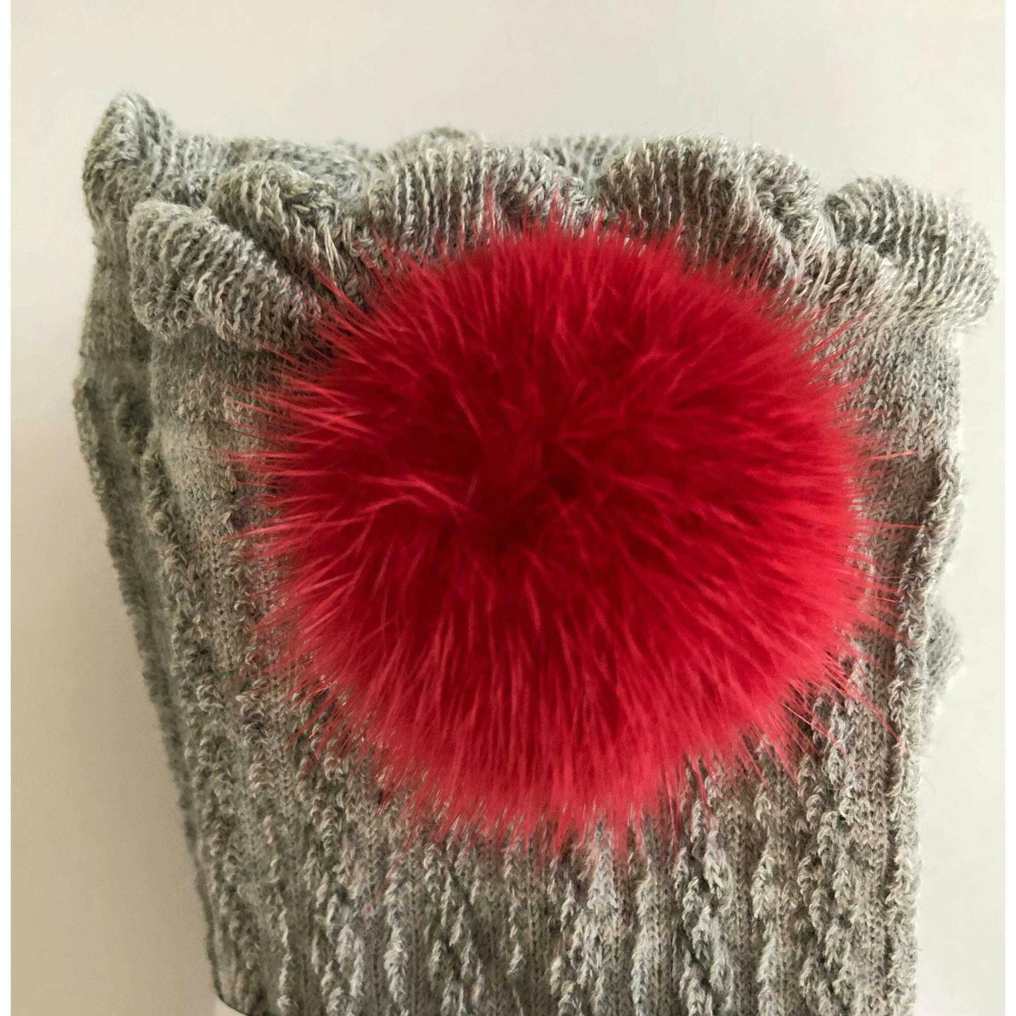 Grey Knee High Socks with Poms
