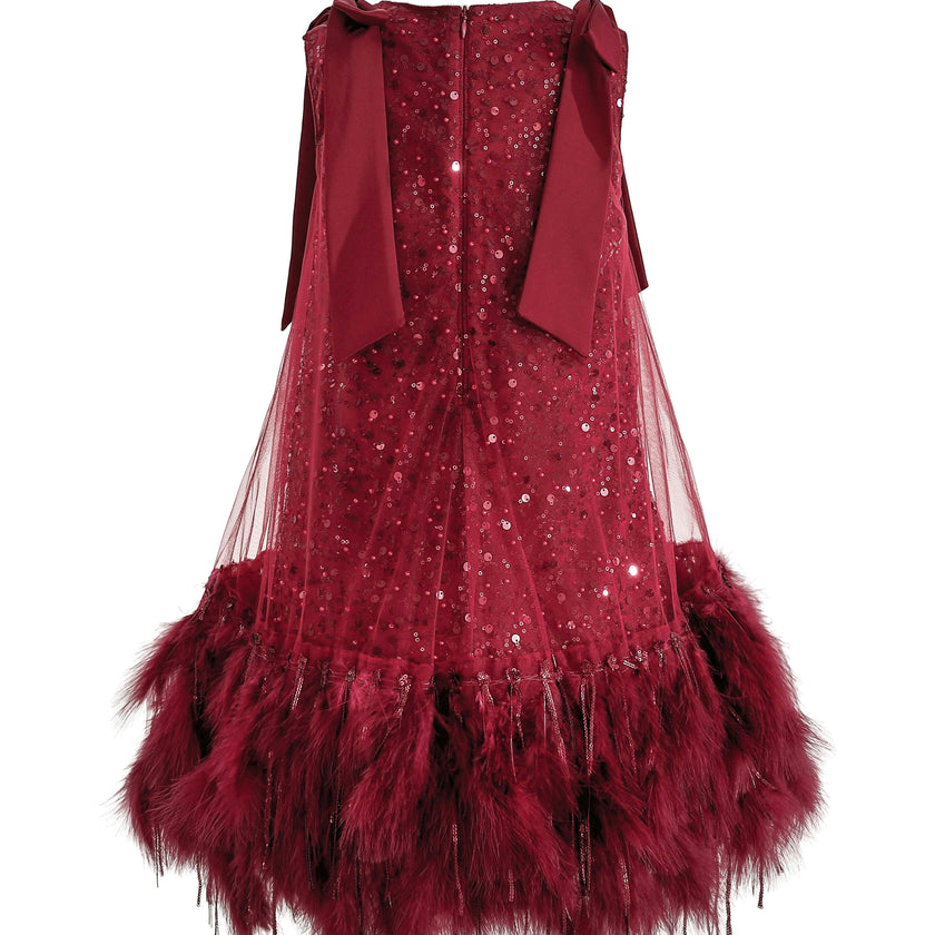 Red Sequin Feather Dress