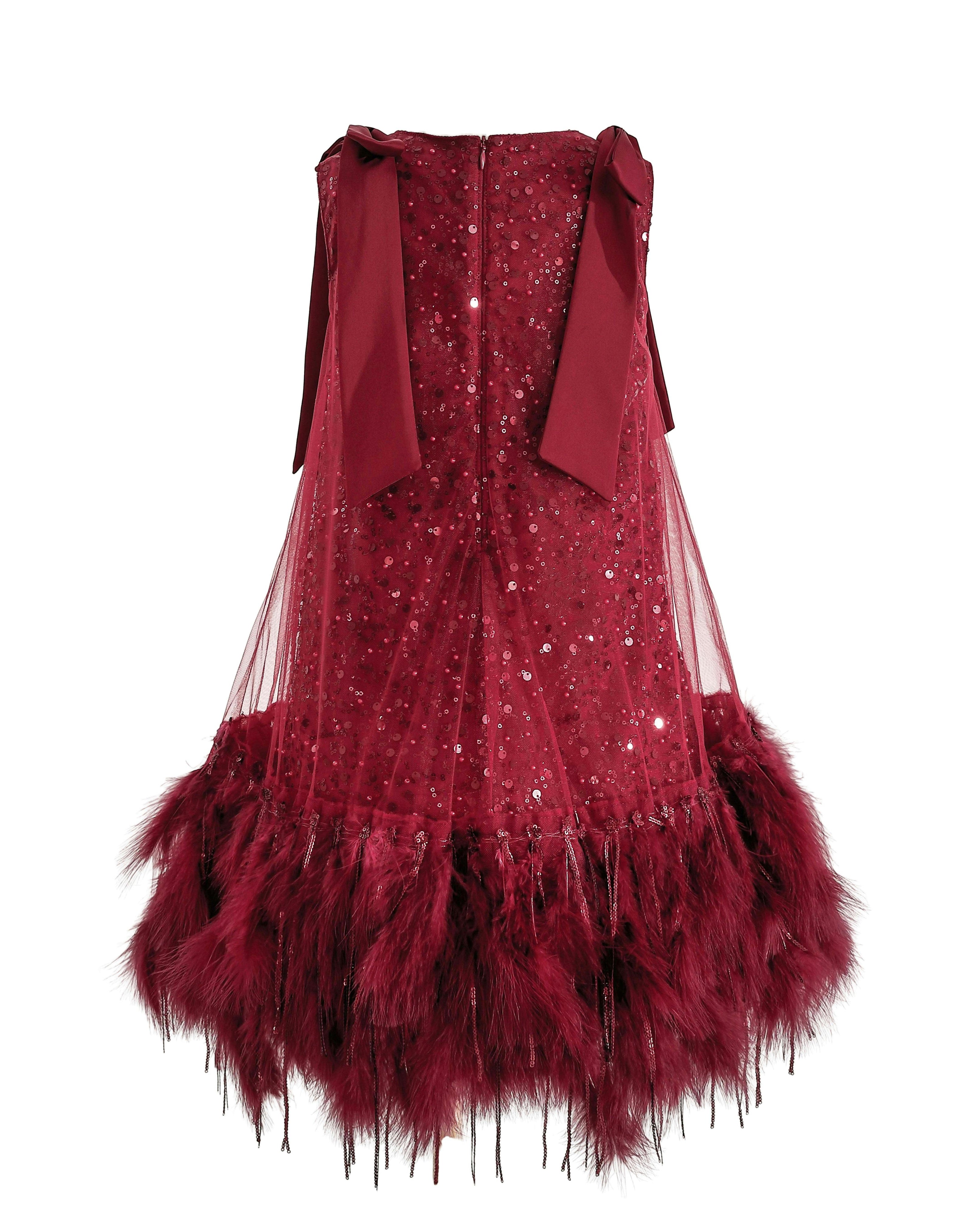 Red Sequin Feather Dress