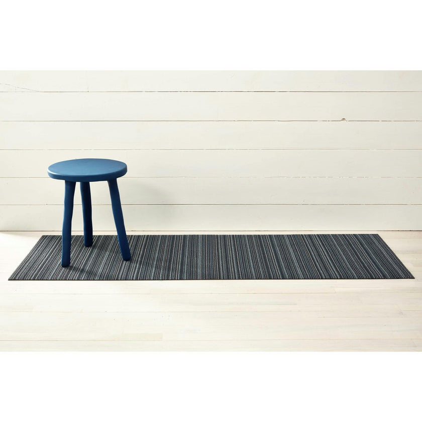 Skinny Stripe Shag Floor Mat, Blue