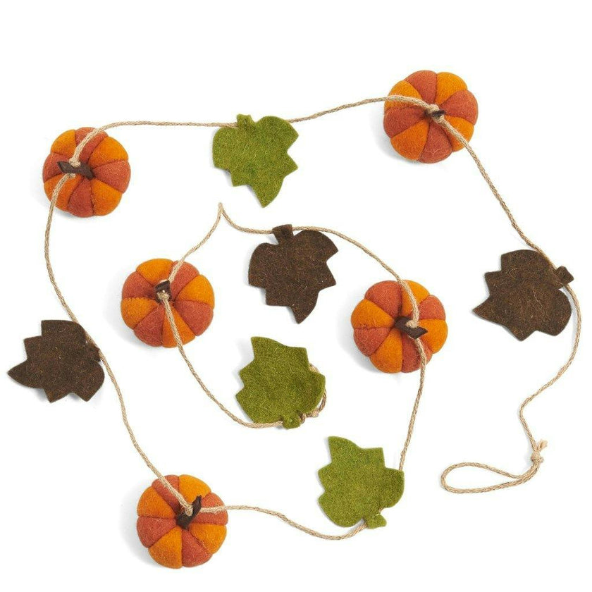 Pumpkin Vine Garland and Bunting Hand Felted Wool - 7'