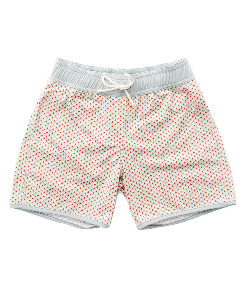 Swimshort Tommaso - Scales print in cloud grey and mandarin red