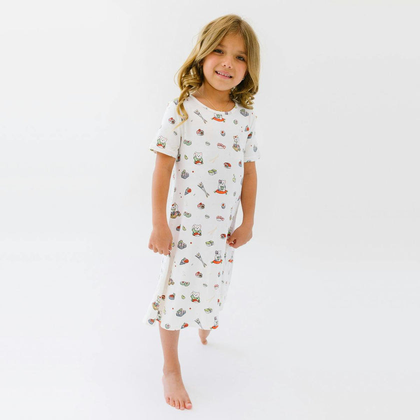 Sushi Cat Bamboo Girls' Short Sleeve Dress