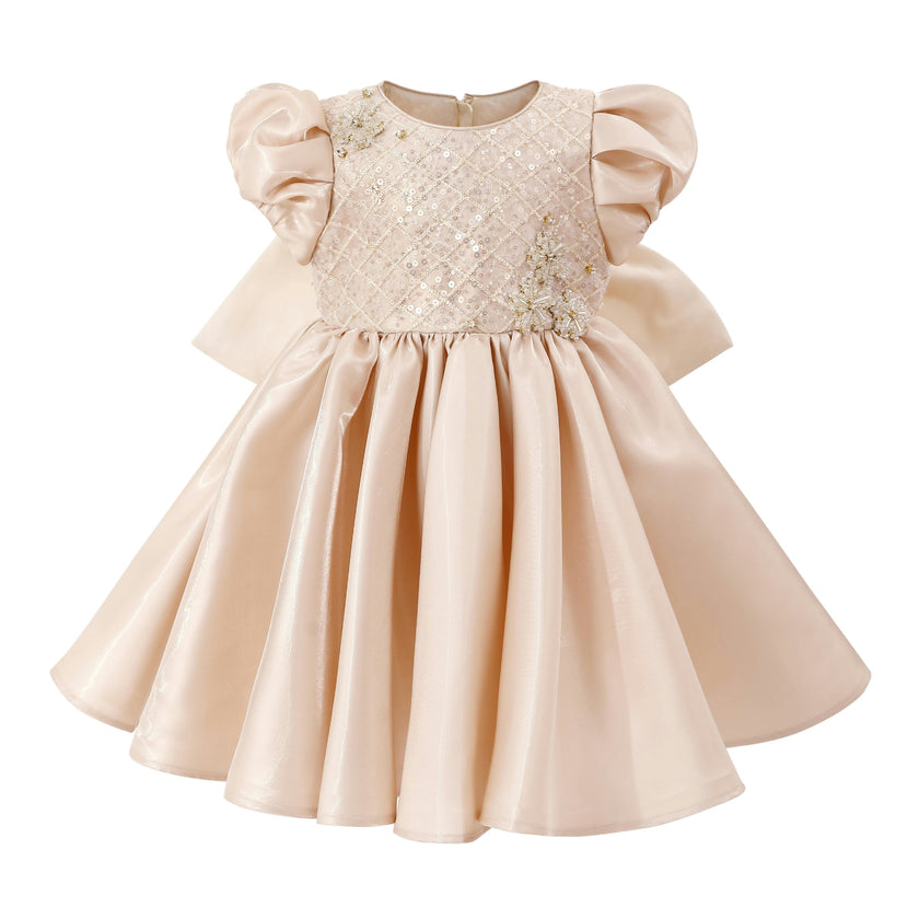Champagne Altura Satin Bow Occasion Dress