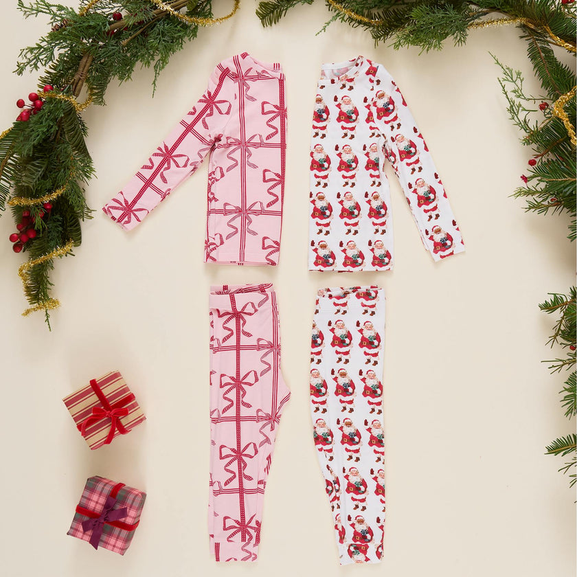 Kids Bamboo PJ Set - Vintage Santas