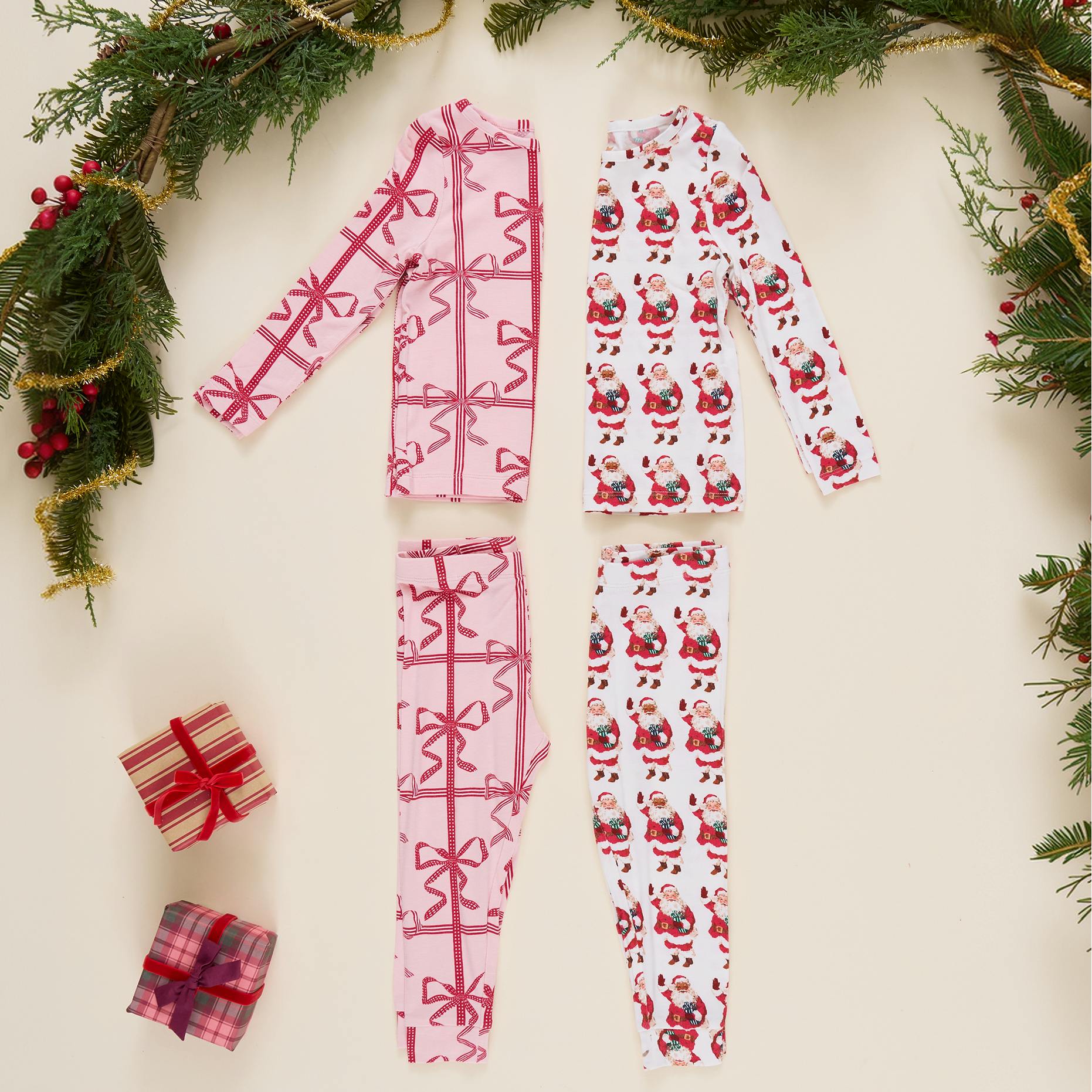 Kids Bamboo PJ Set - Vintage Santas