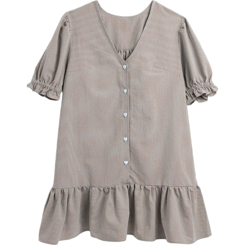 women's vichy frilled dress - foggy brown