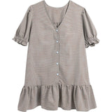 women's vichy frilled dress - foggy brown