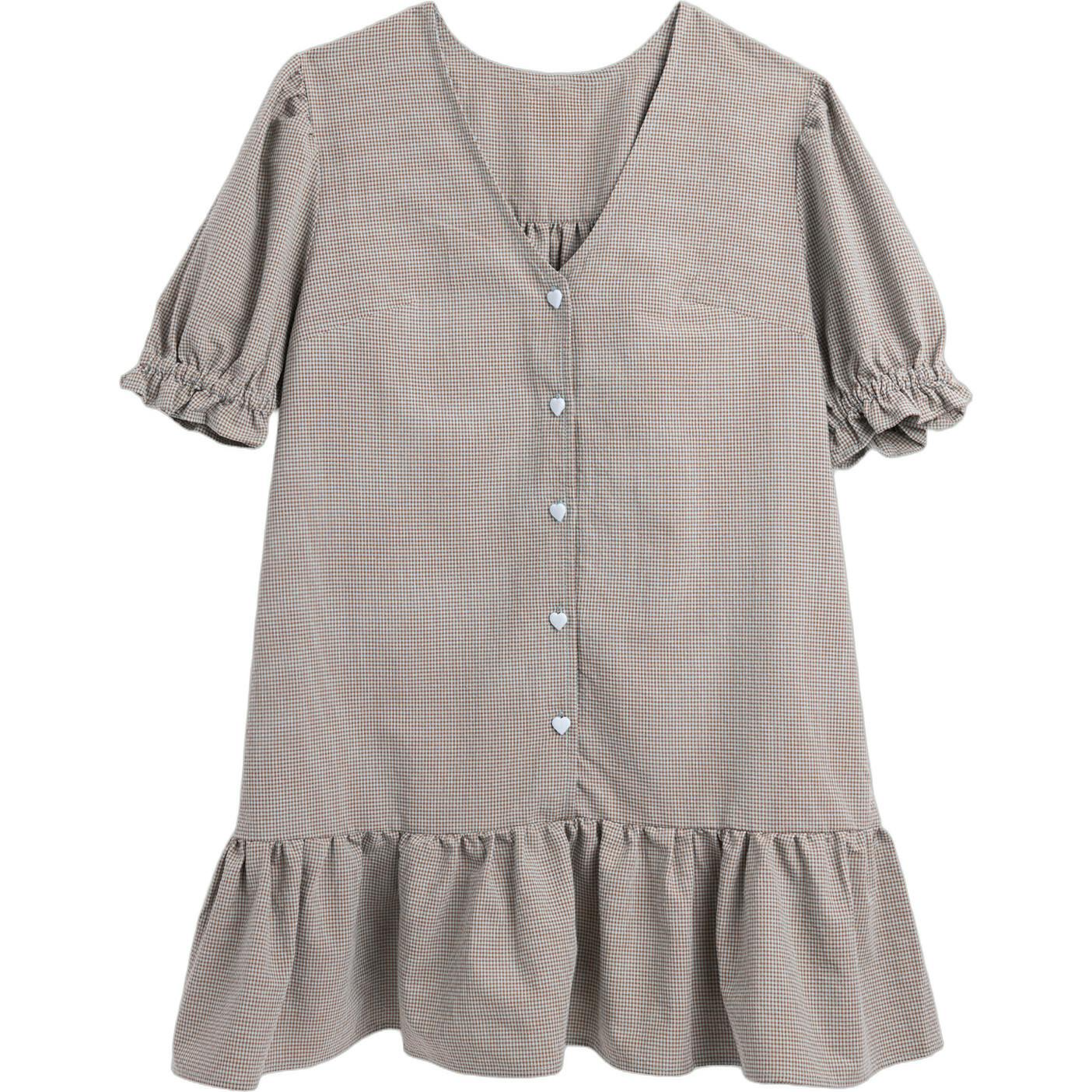 women's vichy frilled dress - foggy brown