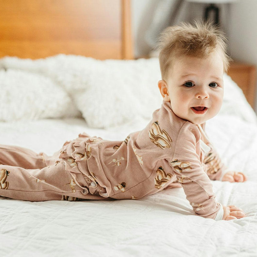 Mushroom Organic Cotton Ruffle Footed Romper
