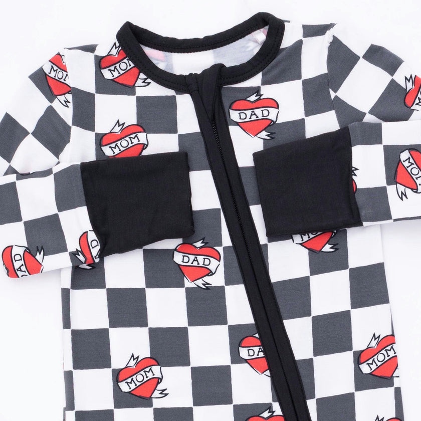 Heart Tattoo Check Black - Convertible Romper