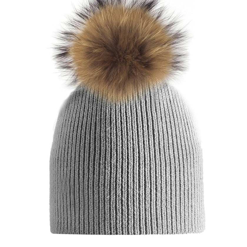Knitted Wool Hat With A Genuine Fur Pom (TikTok)