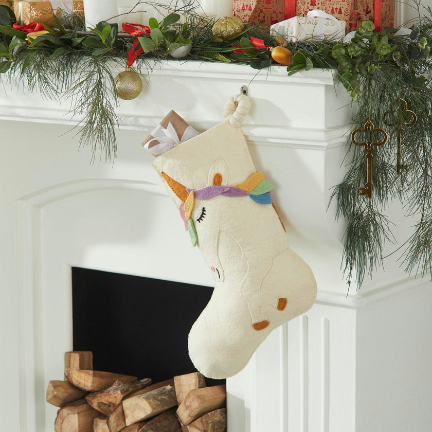 Unicorn Christmas Stocking Hand Felted Wool, Handmade