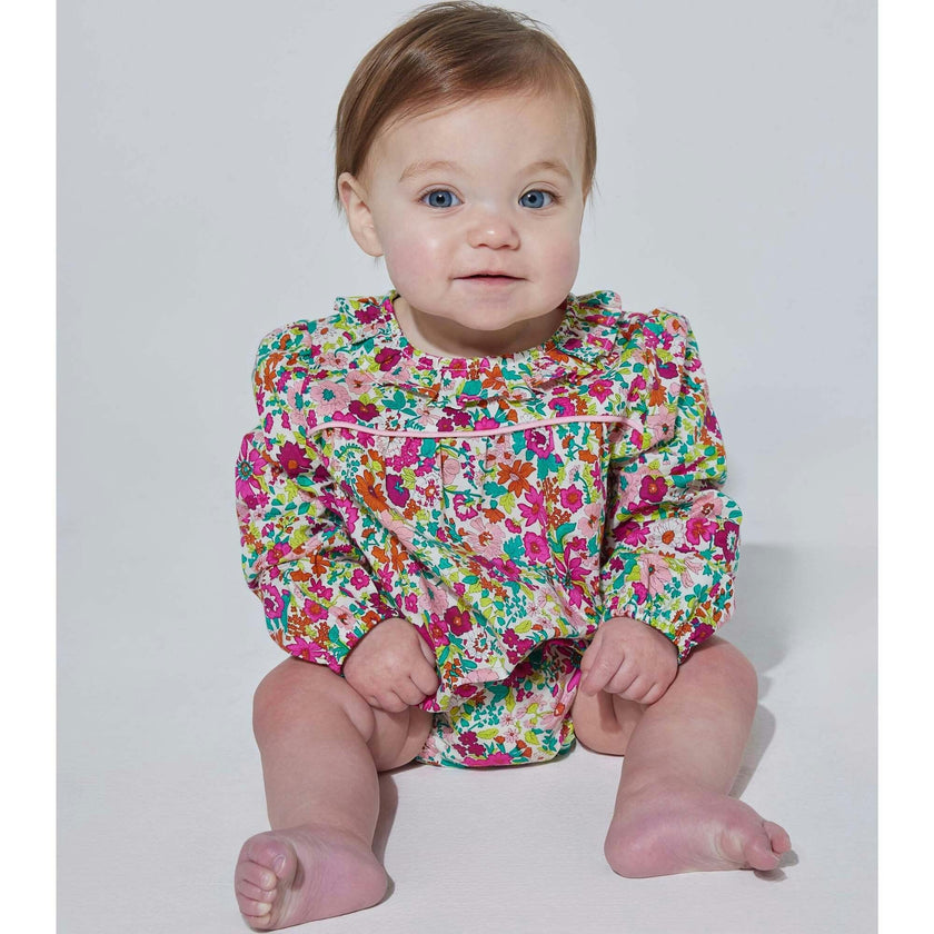 Caroline Ruffle Collar 3-Quarter Sleeve Bubble