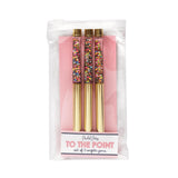 Packed Party To the Point Confetti Floating Ballpoint Pens Set of 3 - Refillable Retractable Gold Pens with Floating Confetti Tops and Smooth Black Ink