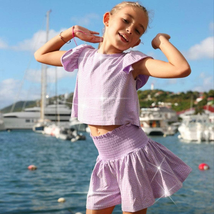 Lavender Crystal Ruffle Short Set