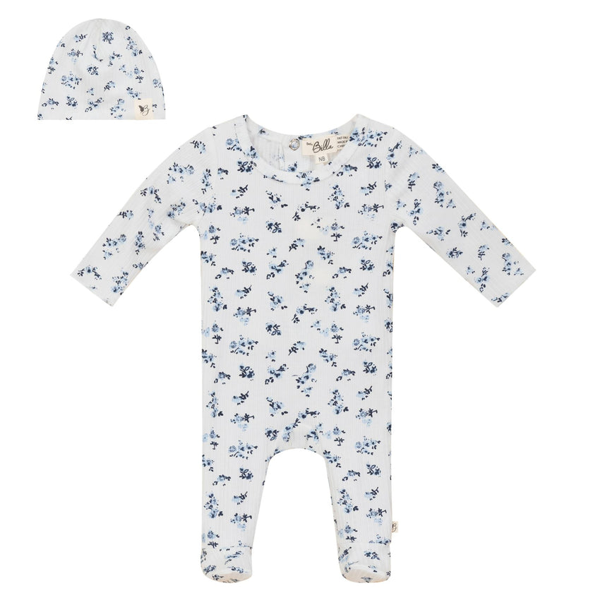 Floral Delight Ribbed Snap Front Romper and Hat Two Piece Set