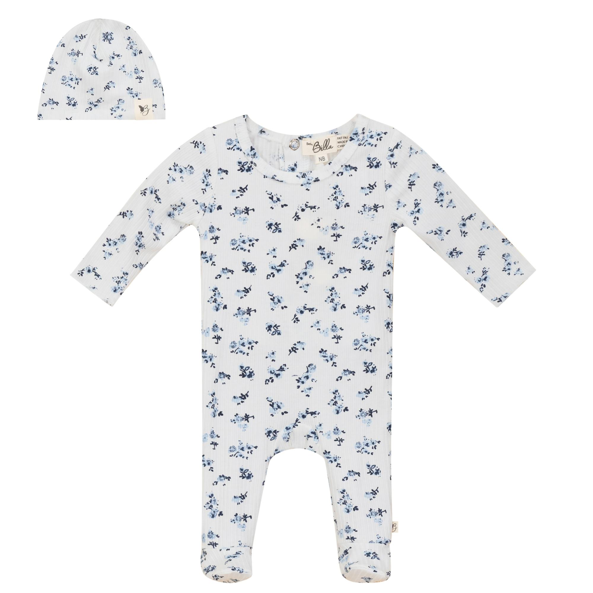Floral Delight Ribbed Snap Front Romper and Hat Two Piece Set