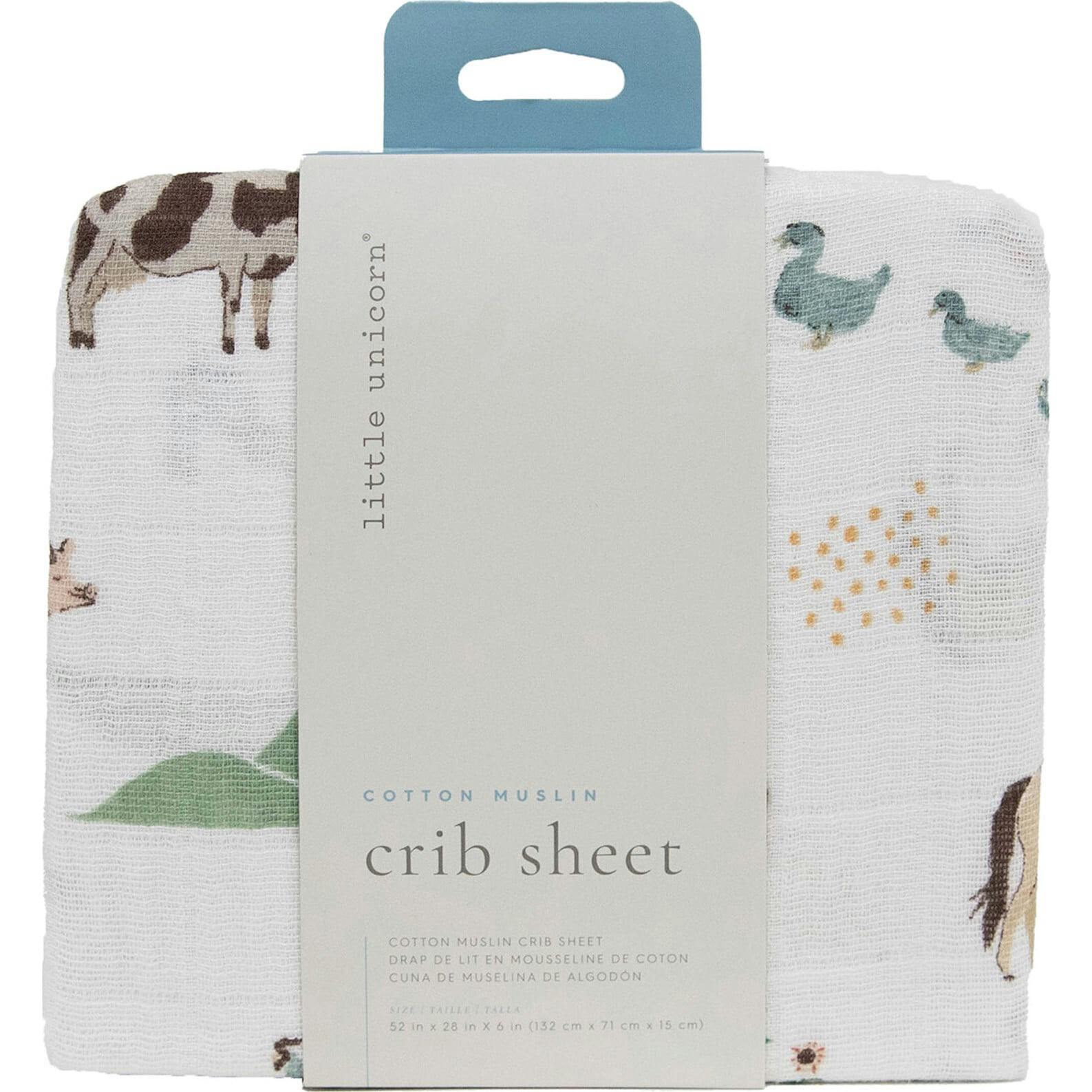 Cotton Muslin Crib Sheet - Farmyard