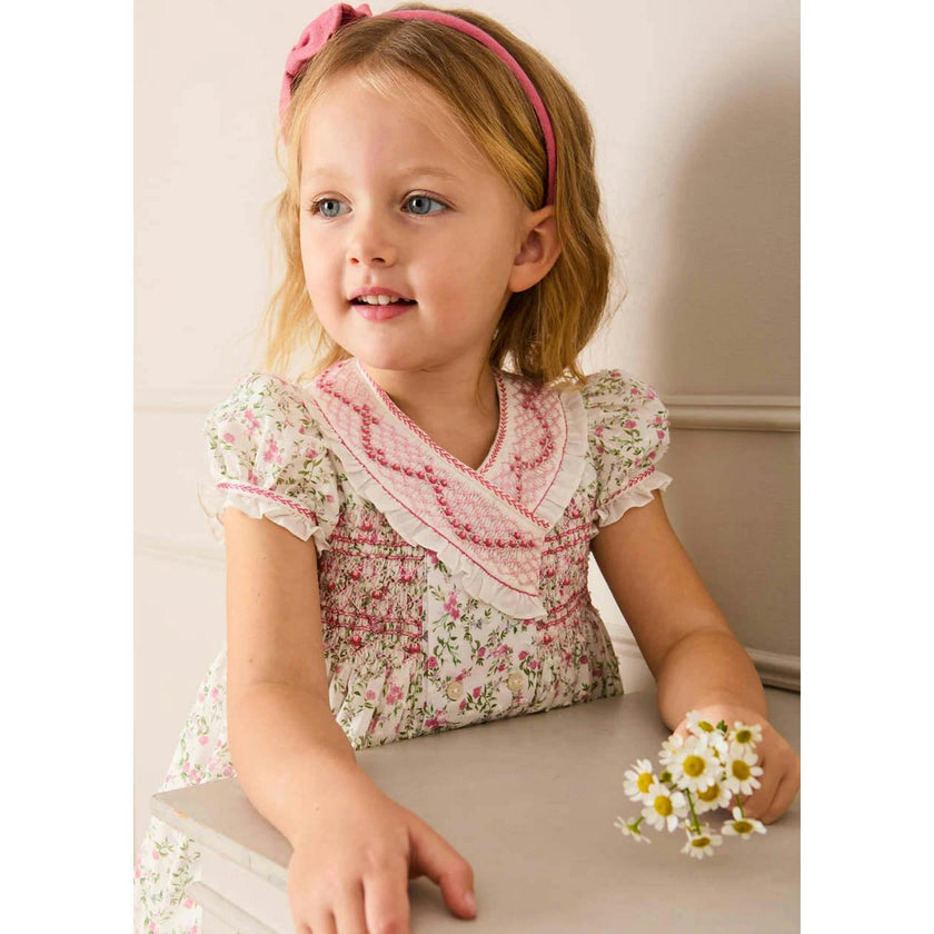 Alice Floral Double Breasted Hand Smocked Dress in Pink (12mths- 10yrs)