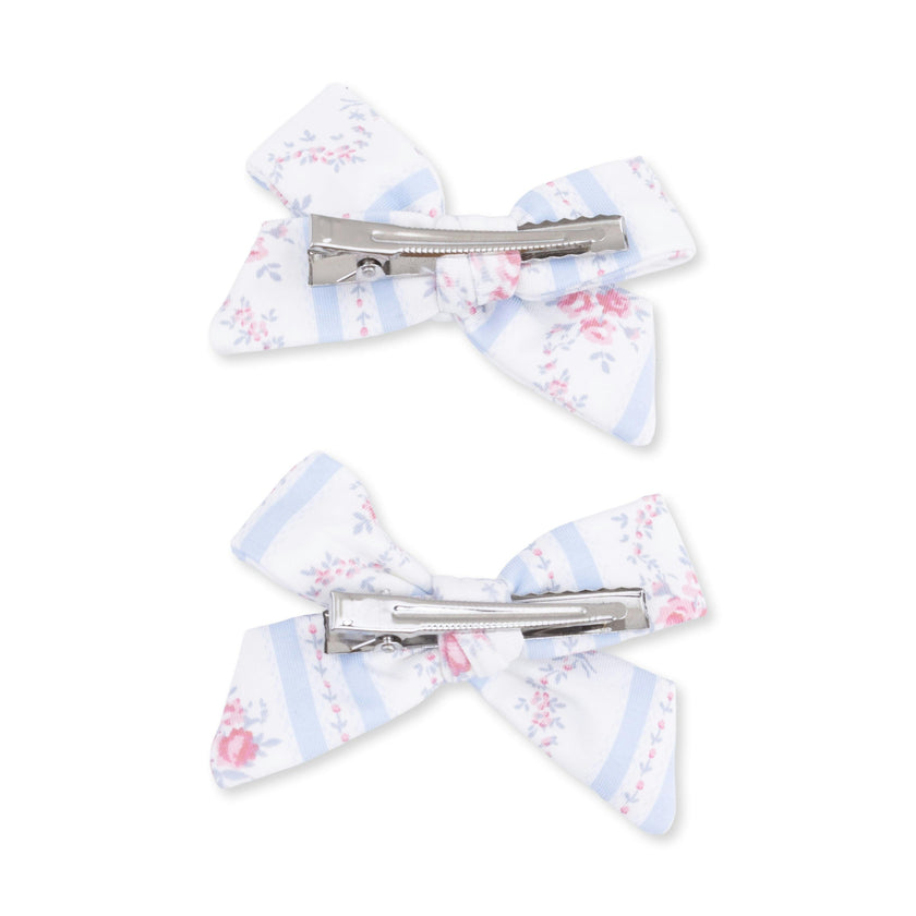 Anna Floral Stripe - 2 Pack Bow Clips