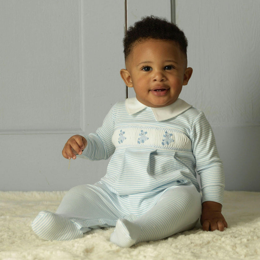 Pima Blue Teddy Smocked Footie