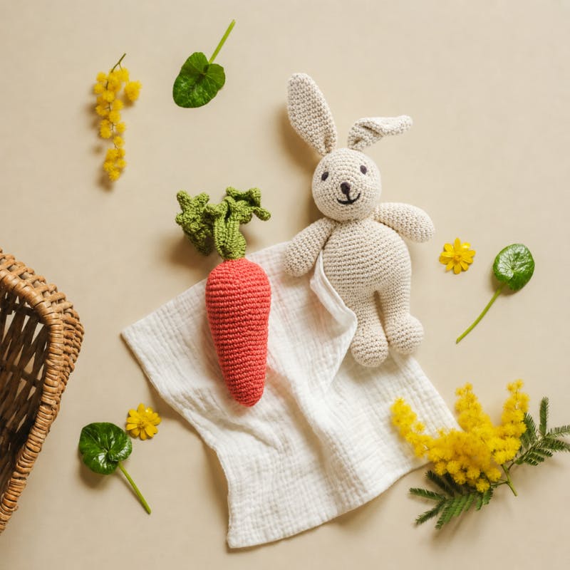 Rabbit & Carrot Gift Box 🥕🐰 100% organic cotton crochet rattle and plush lovey