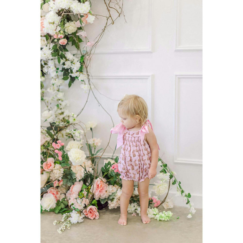 Pink Chocolate Bunny Smocked Bubble