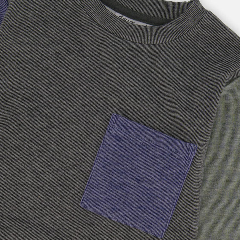 Colorblock Brushed Jersey Top with Chest Pocket Grey Brown