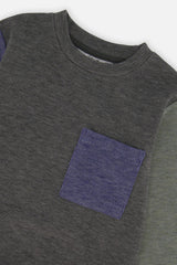 Colorblock Brushed Jersey Top with Chest Pocket Grey Brown