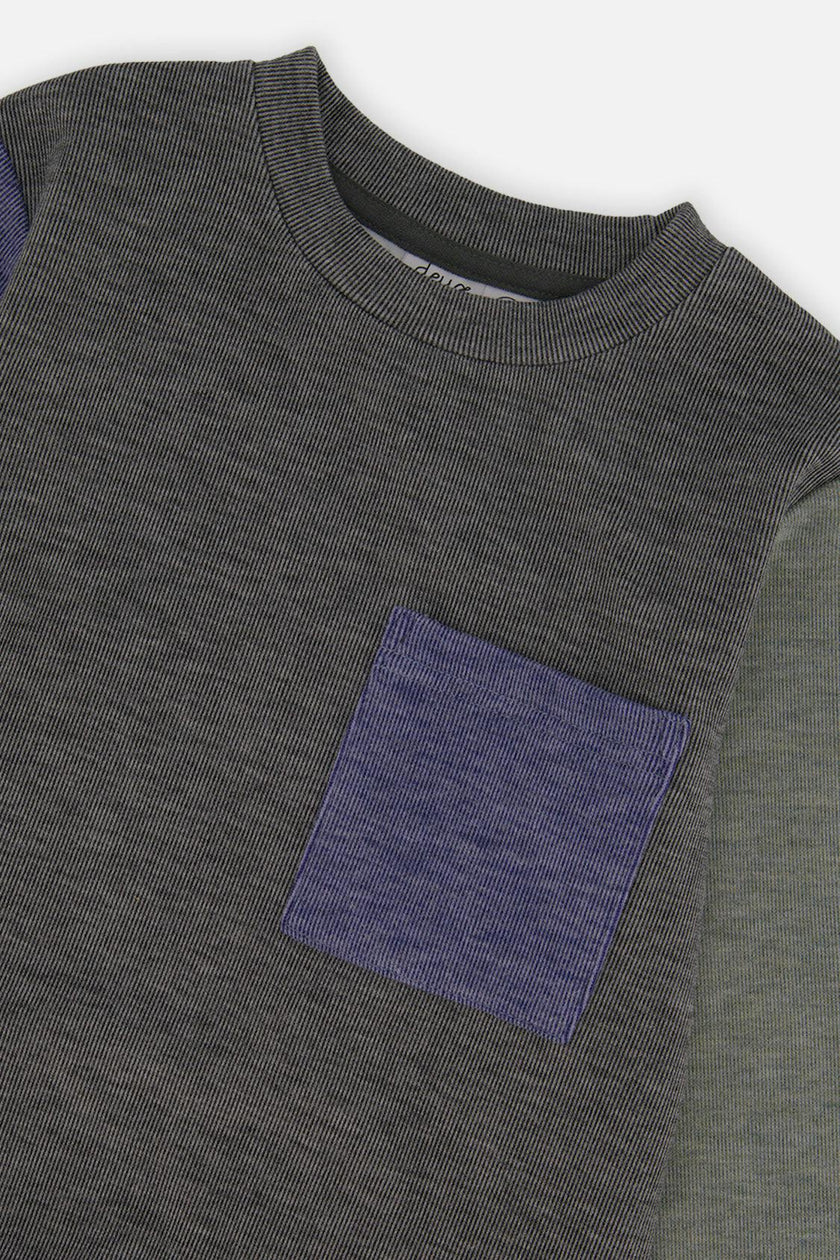 Colorblock Brushed Jersey Top with Chest Pocket Grey Brown